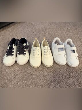 Kids White Canvas & Leather Sneakers - Versatile Everyday Shoes